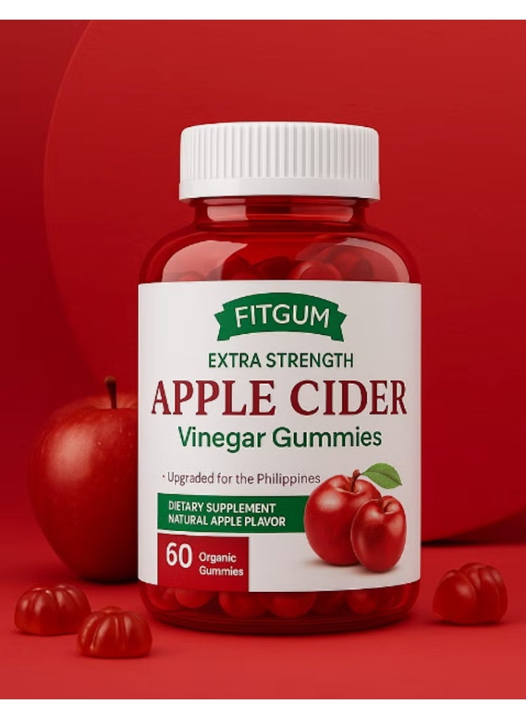 FIT GUM فيت غم مكملات غذائية من خل التفاح بقوة إضافية - 60 حبة عضوية لفقدان الوزن والتخلص من السموم | نكهة التفاح الطبيعية - Image 1