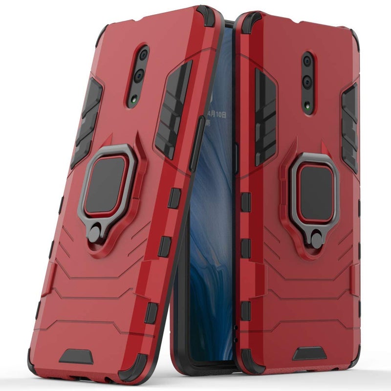 MaiJin Compatible with OPPO Reno Case Metal Ring Grip Kickstand Shockproof Hard Bumper Shell Works with Magnetic Car Mount Dual Layer Rugged Cover for OPPO Reno Red