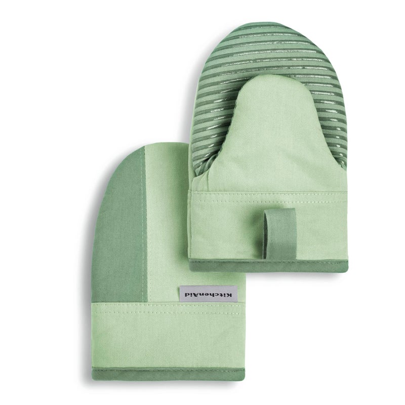 KitchenAid Beacon Two-Tone Non-Slip Mini Oven Mitt Set, Pistachio/Graphite Green, 5.5"x8", 2 Piece - Image 1