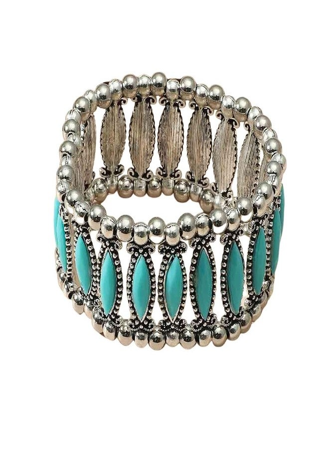 YAZILIND Vintage Style Cuff Bangle Bracelet Inlaid Turquoise Ladies Casual Holiday Jewelry(Blue) - Image 1