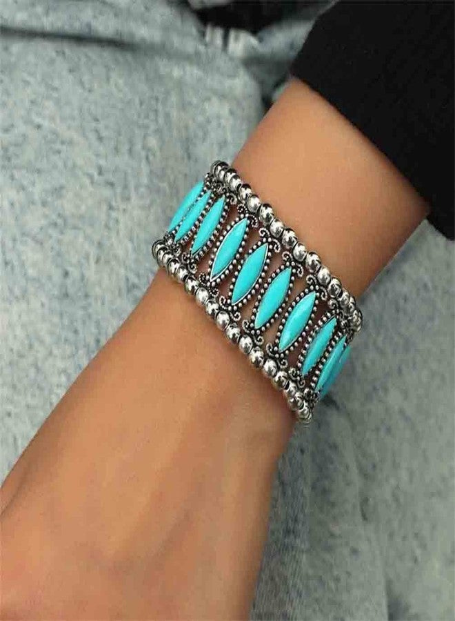 YAZILIND Vintage Style Cuff Bangle Bracelet Inlaid Turquoise Ladies Casual Holiday Jewelry(Blue) - Image 2