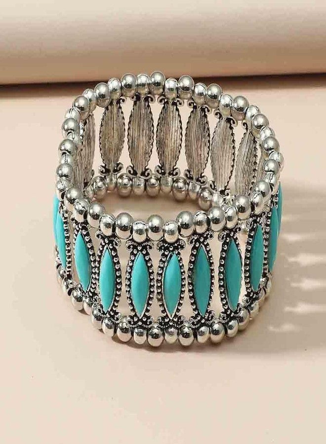 YAZILIND Vintage Style Cuff Bangle Bracelet Inlaid Turquoise Ladies Casual Holiday Jewelry(Blue) - Image 3