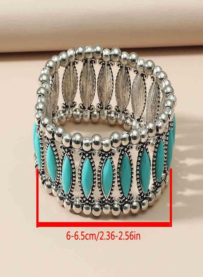 YAZILIND Vintage Style Cuff Bangle Bracelet Inlaid Turquoise Ladies Casual Holiday Jewelry(Blue) - Image 4