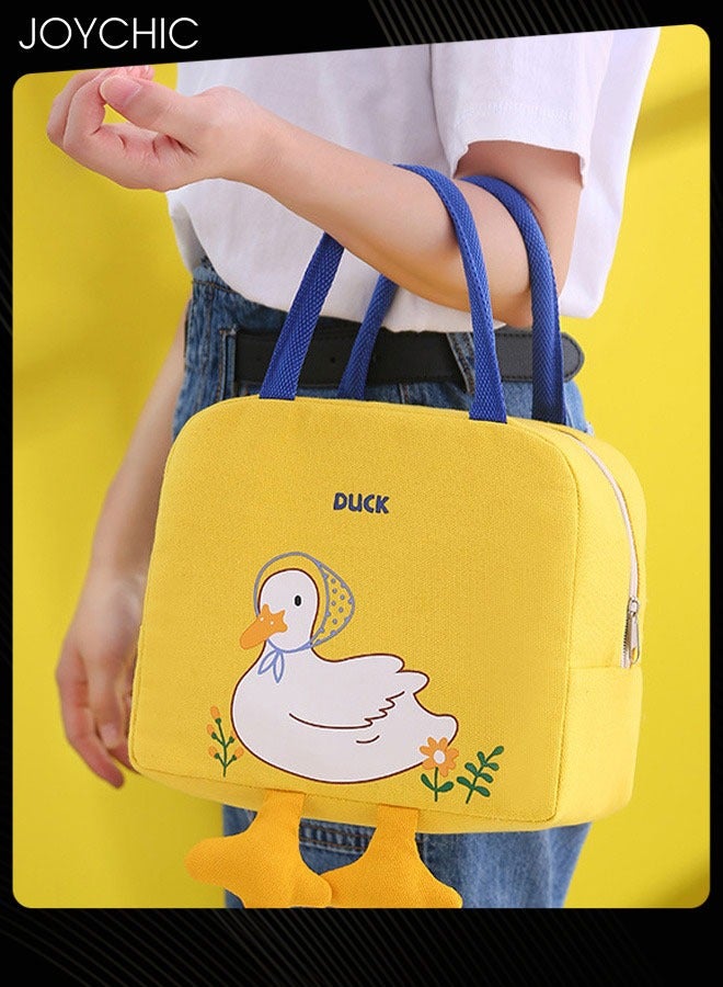 Joychic Lovely Cartoon Duck Design Lunch Bag Aluminum Foil Heat Preservation Canvas Bento Bag for Men Women School Office Outdoor Picnic - Image 2