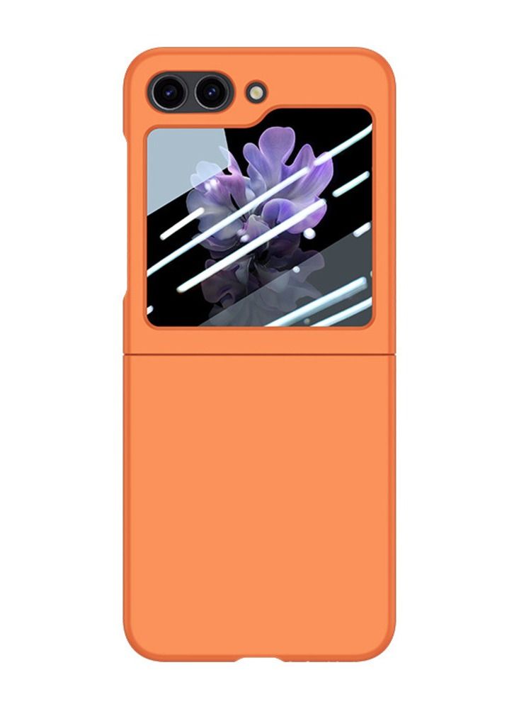 غطاء حماية لهاتف سامسونج غلاكسي زد فليب 5 من مادة بولي كربونات مزود بواقي للكاميرا والشاشة انه نحيف للغاية وبدرجة عسكرية للحماية من السقوط  - اللون برتقالي - Image 1