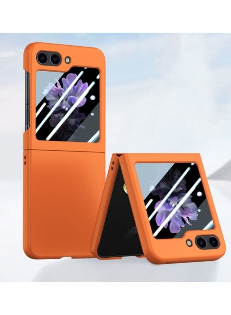 غطاء حماية لهاتف سامسونج غلاكسي زد فليب 5 من مادة بولي كربونات مزود بواقي للكاميرا والشاشة انه نحيف للغاية وبدرجة عسكرية للحماية من السقوط  - اللون برتقالي - Image 2