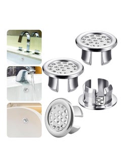 Sink Overflow Ring, Kitchen Bathroom Sink Hole Round Overflow Cover Basin Trim Overflow Drain Cap Cover Insert in Hole Spares, 30mm Silver (4 Pieces Mesh-Type)
