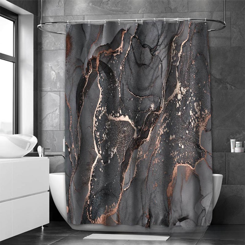2023 Marble Texture Shower Curtain Dark khaki cloth color 