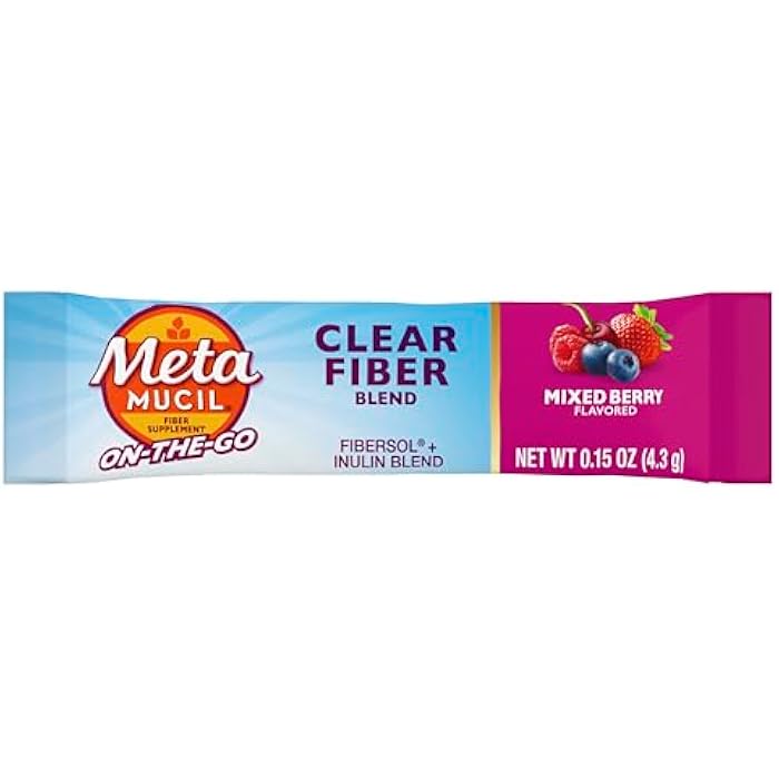 Metamucil Fiber Supplement, Clear Mixing Fiber Powder Stick Packs, Mixed Berry Flavor, On The go, Plant Based Prebiotic Fiber Supplement Blend for Daily Digestive Health, 21 Stick Packs - Image 2