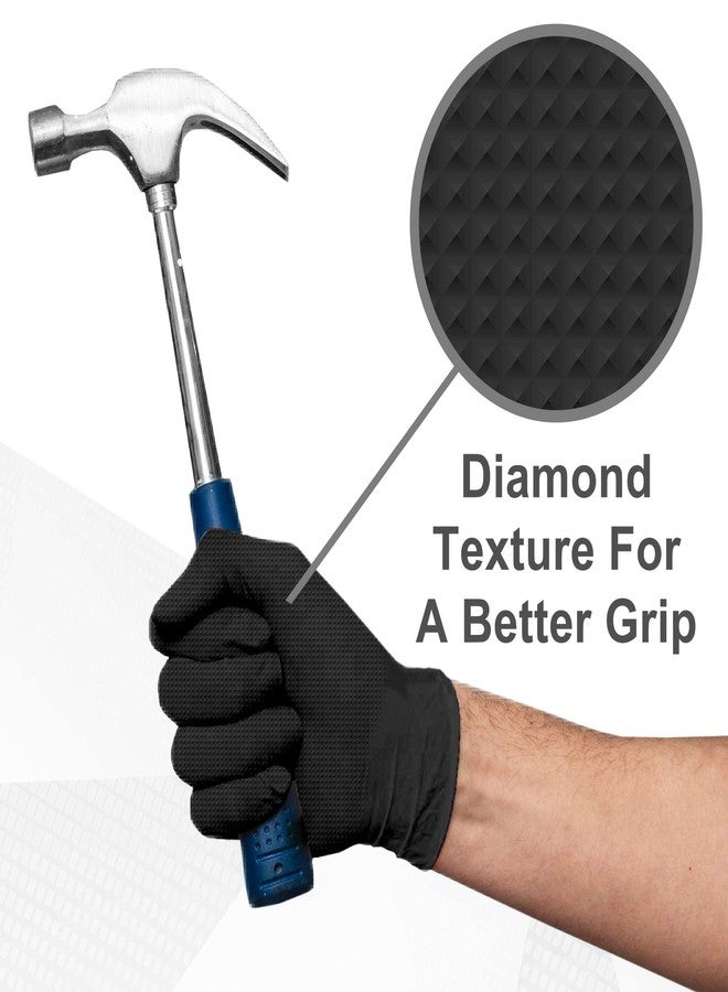 WECARE Black 8 Mil Nitrile Gloves X Large 100 Pack - Heavy Duty Mechanic Gloves, with Diamond Grip - Powder and Latex Free Disposable Gloves - Image 4