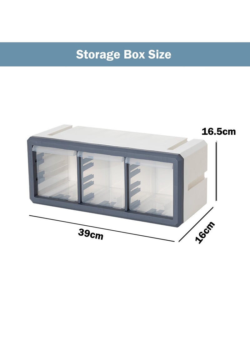 اليسا خزانة تخزين بأدراج بلاستيكية، درج قابل للتكديس، صندوق تخزين سطح المكتب لمستحضرات التجميل وصناديق تخزين معلقة على الحائط مع 3 أدراج لصناديق تنظيم المنزل والمدرسة مقاس 39 * 16.5 * 18 سم (رمادي، قطعة واحدة) - Image 4