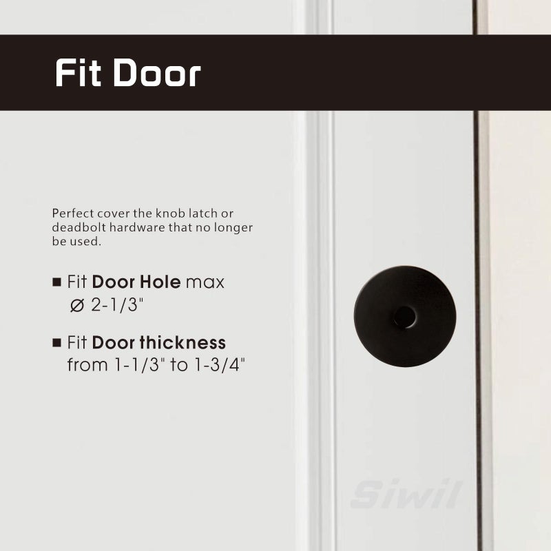 Siwil Door Hole Cover Plate Black  2-5/8"" Diameter Solid Steel  Hole Filler Plate - 1 Pack - Image 4