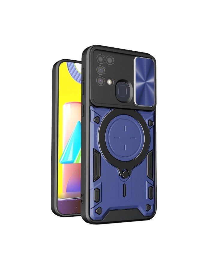 Case Cover Shockproof CD Protective Case with Camera Protection and Metal Ring Compatible with Samsung Galaxy M31 (Blue)