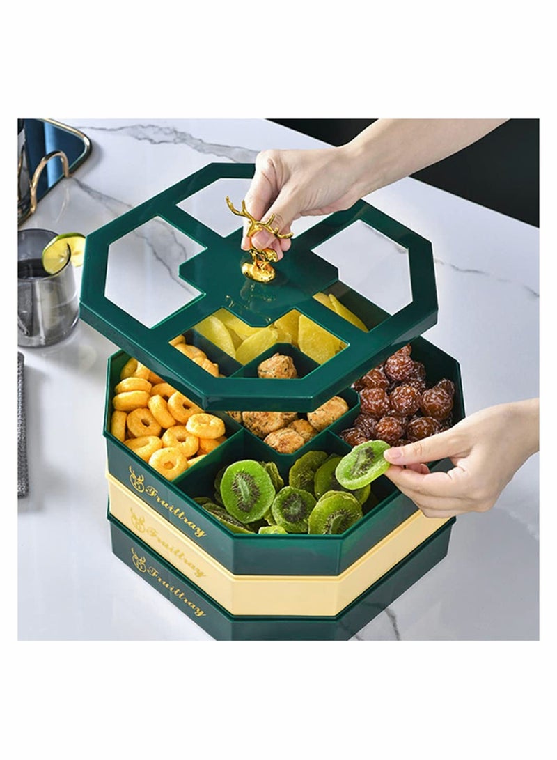 Zikra 3 Tier Fruit Nut Tray, Snack Serving Box with Lid Fawn Pattern Compartment Snack Platter Separate Dried Nut Food Containers - Image 3