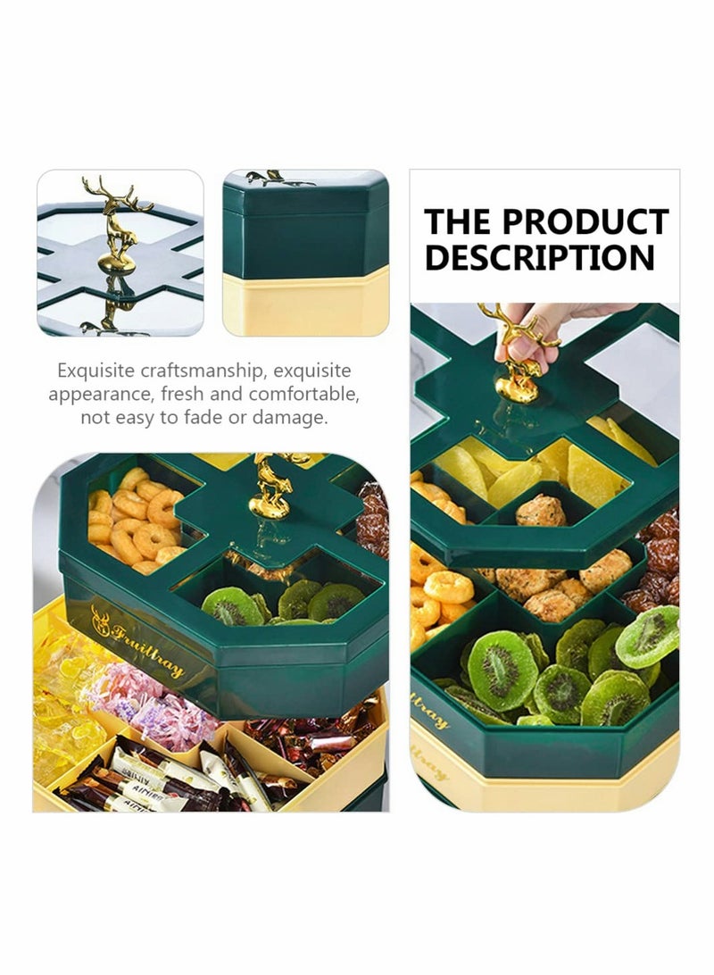 Zikra 3 Tier Fruit Nut Tray, Snack Serving Box with Lid Fawn Pattern Compartment Snack Platter Separate Dried Nut Food Containers - Image 4