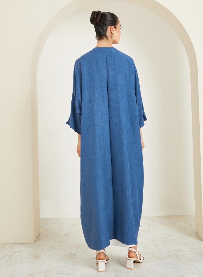 Amirah Women Blue Embroidered Batwing Sleeve Abaya - Image 4