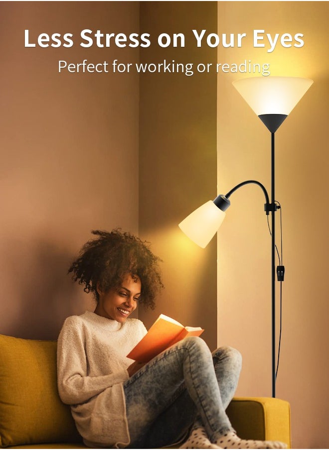Sumkyle LED Floor Lamp with Double Lights, Vertical Ground Lamp With Adjustable Reading Light, Standing Light for Living Room, Bedroom, Office (Black)  - Image 3