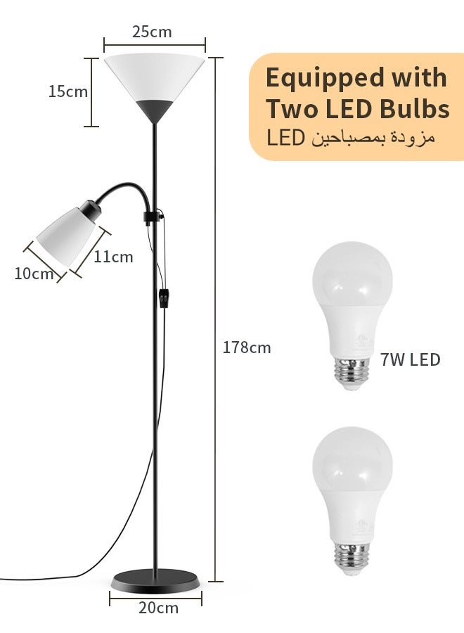 LED Floor Lamp with Double Lights, Vertical Ground Lamp With Adjustable Reading Light, Standing Light for Living Room, Bedroom