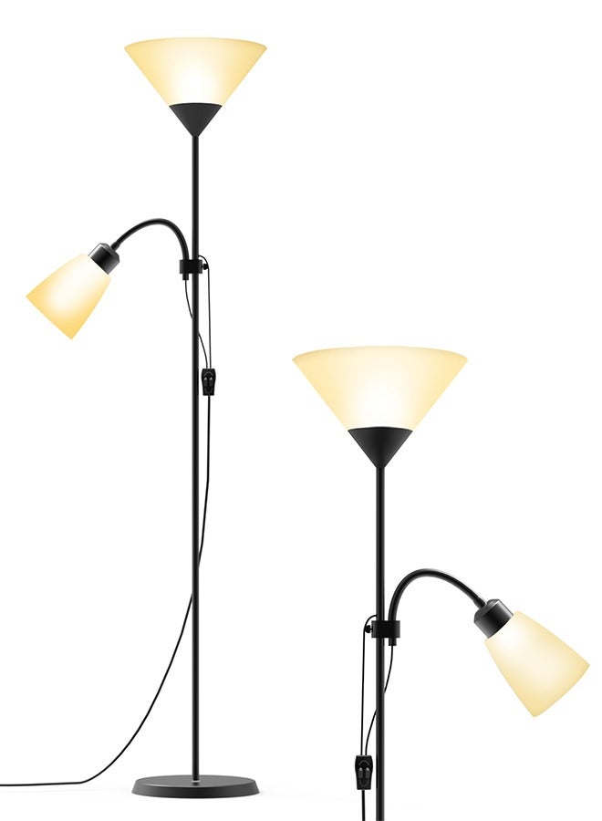 LED Floor Lamp with Double Lights, Vertical Ground Lamp With Adjustable Reading Light, Standing Light for Living Room, Bedroom