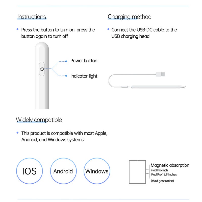 Stylus Pen: Black, Magnetic Adsorption, Long Endurance Time - Rechargeable Stylus For Ios And Android Mobile Phones, Tablets, Ipads - Image 3