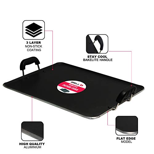 IBELL 3833DLX Non Stick Tawa, Dosa Roti Chapati Pathiri Tawa, Large Rectangular Aluminium Body with Bended Edge, 37.5cm x 31.5cm with 5mm Thickness (Black) - Image 3