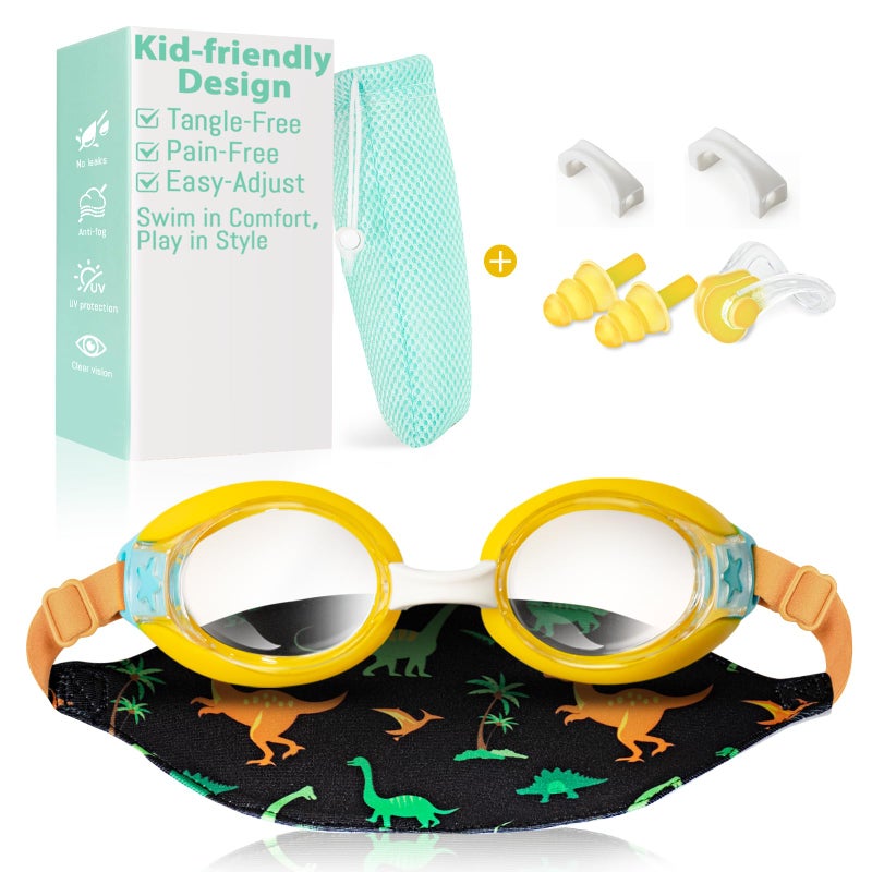 Pixel Panda Kids Swim Goggles with Fabric Strap for 3-14, No Hair Pulling, Anti-fog, Easy to Put on and off - Image 1