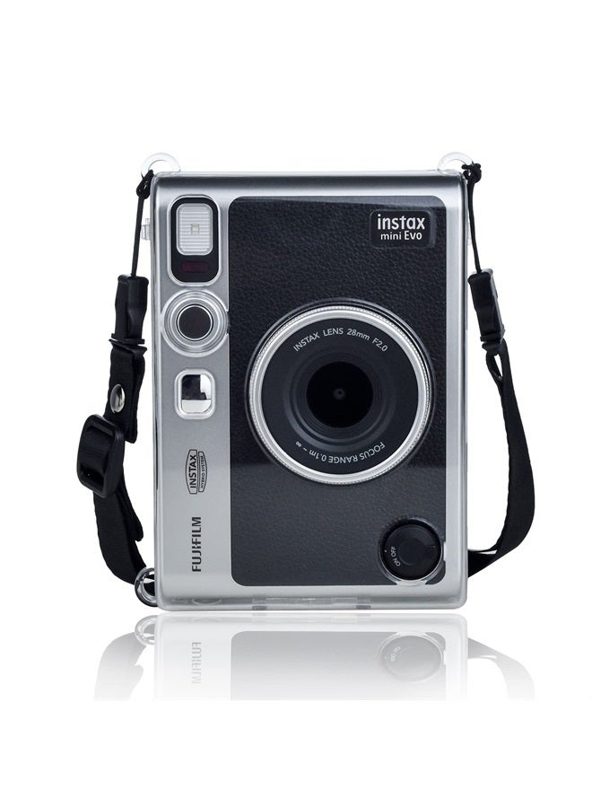 حافظة Instax Mini EVO واضحة - حافظة واقية من PVC كريستالي لكاميرا Fuji Instax Mini EVO - حافظة صلبة مع حزام كتف قابل للإزالة - شفافة
