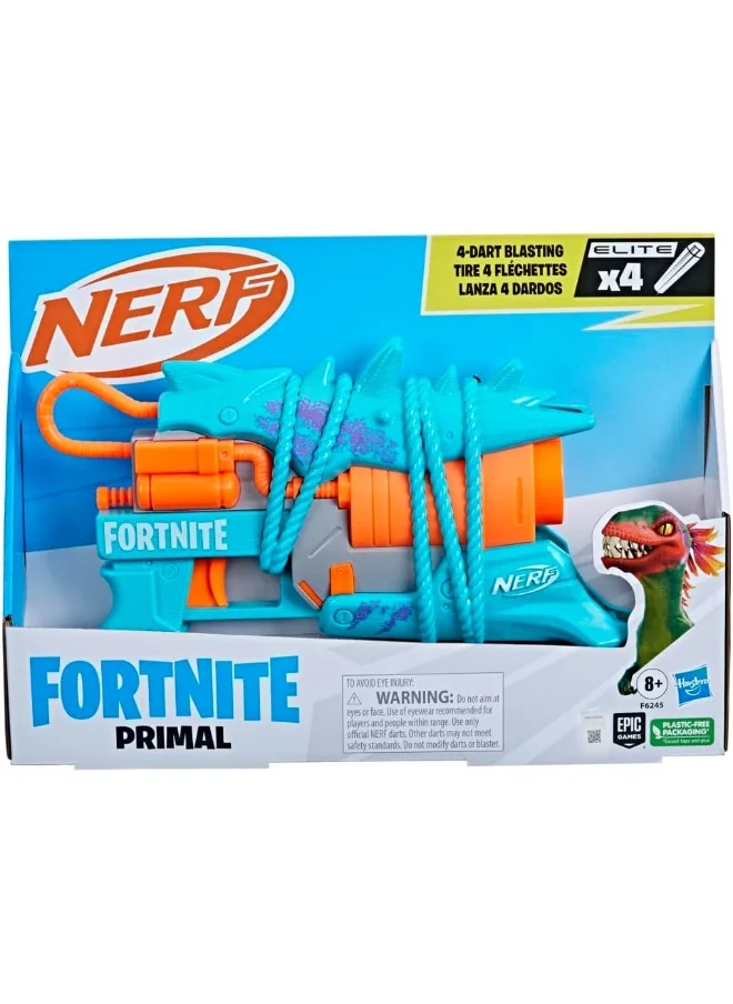 نيرف Nerf Fortnite Primal Blaster, 4-Dart Blasting, Fortnite Primal Equipment Design, 4 Nerf Elite Darts