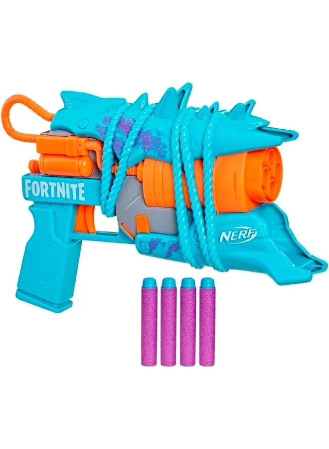 NERF Nerf Fortnite Primal Blaster, 4-Dart Blasting, Fortnite Primal Equipment Design, 4 Nerf Elite Darts