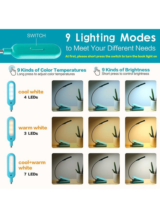 vavofo Rechargeable Book Light for Reading in Bed Kids, 7 LED Reading Light with 9-Level Warm Cool White Daylight, Eye Care Lamp with Power Indicator for Bookworms (Avocado Green) - Image 2