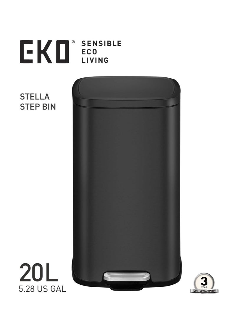 EKO EKO 20L Square Step Bin Stella - Black | Large Pedal Bin with Soft-Close Lid | Fingerprint-Resistant Finish | Removable Inner Liner  - Image 3