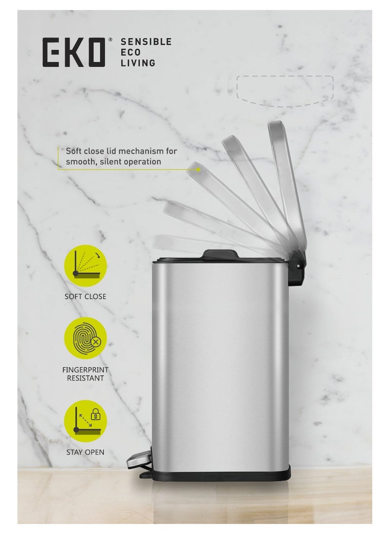 EKO EKO 20L Square Step Bin Stella - Black | Large Pedal Bin with Soft-Close Lid | Fingerprint-Resistant Finish | Removable Inner Liner  - Image 4