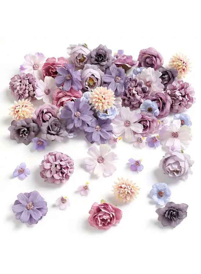 SERRA FLORA 80 Pcs Purple Artificial Flower Set Silk Daisies Roses And Hydrangeas For Home Decor Valentine Day Mothers Day Graduation No Container Included - Image 2