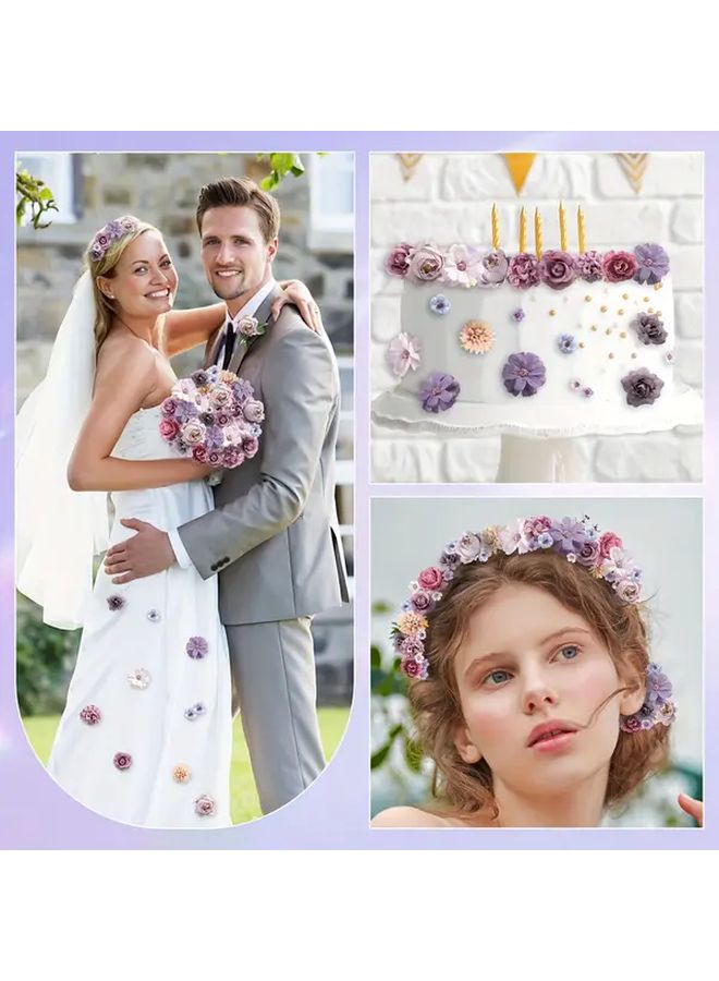 SERRA FLORA 80 Pcs Purple Artificial Flower Set Silk Daisies Roses And Hydrangeas For Home Decor Valentine Day Mothers Day Graduation No Container Included - Image 4