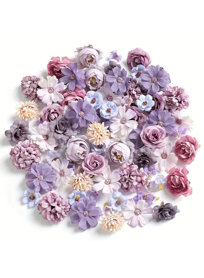 SERRA FLORA 80 Pcs Purple Artificial Flower Set Silk Daisies Roses And Hydrangeas For Home Decor Valentine Day Mothers Day Graduation No Container Included - Image 1
