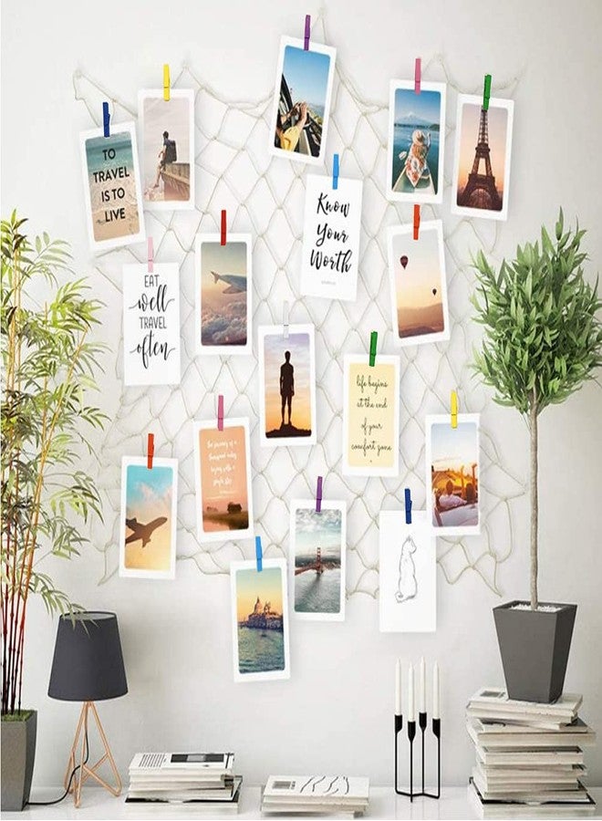 Infiprises Photo Hanging Display Fishing Net Picture Frame Wall Decoration Wall Decor Collage Photo Picture Frame with 40 Colour Clothespins (Net Size: 150x150cm, Clip Size: 2.5cm) - Image 2