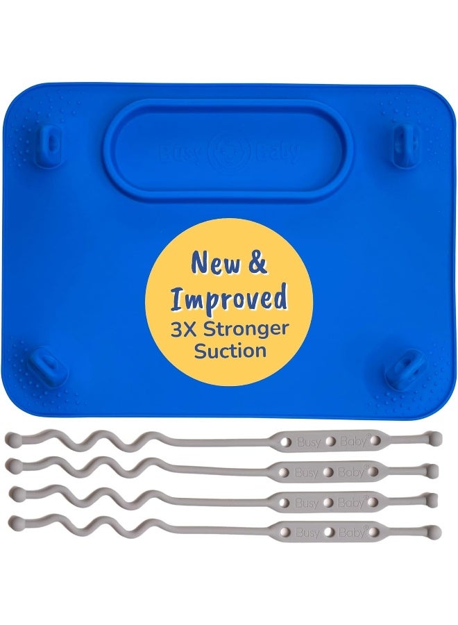 Busy Baby BUSY BABY (4 Tethers, Blue) - Mat Silicone Suction Placemat for Babies & Toddlers - Image 1