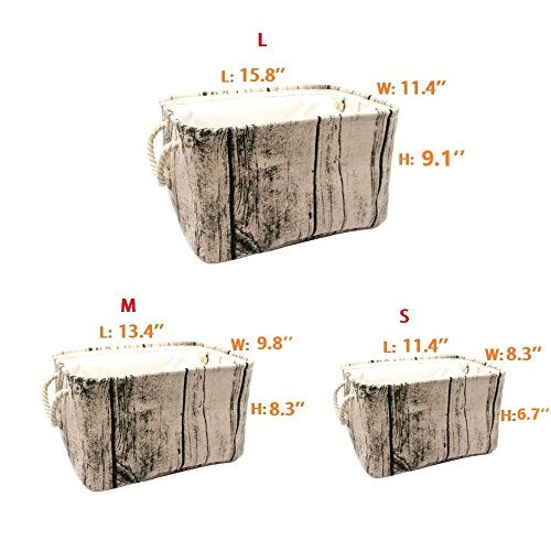 Jacone Stylish Tree Stump Design Rectangular Storage Baskets Durable Fabric Washable Storage Bins Organizers with Rope Handles, Decorative and Convenient for Kids Rooms - Set of 3 brown - Image 2