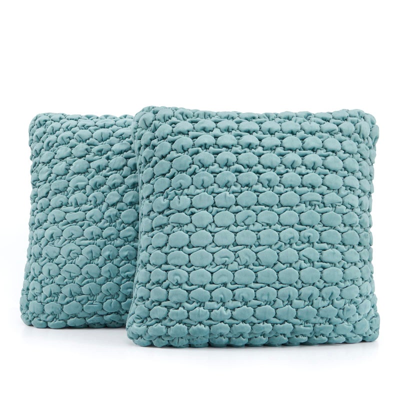 COCOPLOCEUS Set of 2 Boho Throw Pillow Covers 18x18 Decorative Farmhouse Pillow Covers Velvet Square Cushion Covers Bubble Texture Pillowcase for Couch Sofa Bed Bedroom Car Living Room  Blue Green - Image 1