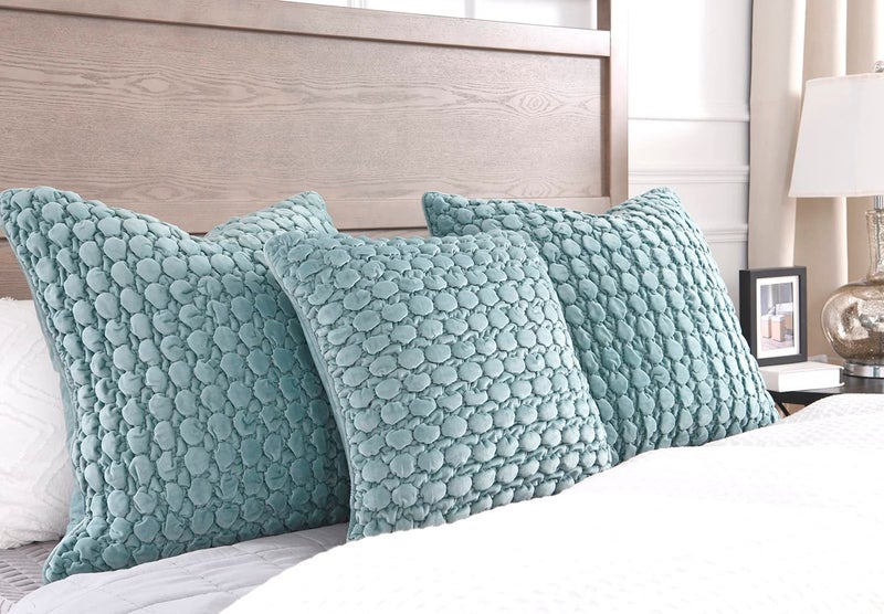 COCOPLOCEUS Set of 2 Boho Throw Pillow Covers 18x18 Decorative Farmhouse Pillow Covers Velvet Square Cushion Covers Bubble Texture Pillowcase for Couch Sofa Bed Bedroom Car Living Room  Blue Green - Image 4