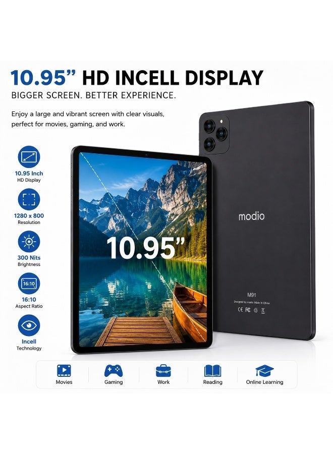 Modio Tab M91 10.95" 5G Tablet, 12GB RAM 512GB Storage, 8000mAh Battery, Dual SIM WiFi, 13MP+8MP Camera, Incell Display – Green