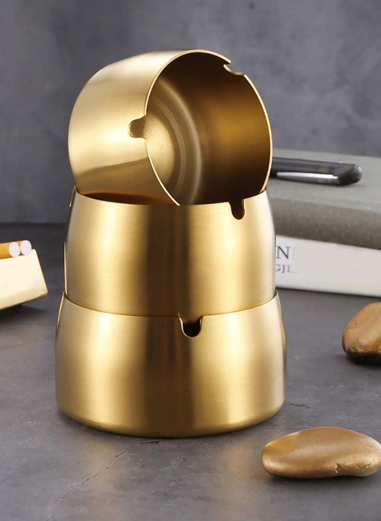 Stainless Steel Round High Temperature Drop Resistant Ashtray (Gold) - Image 2