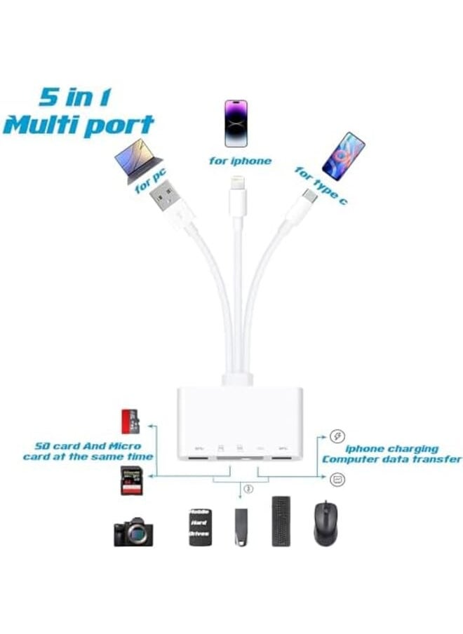 KASTWAVE - 5 In 1 Memory Card Reader Usb Otg Adapter And Sd Card Reader For Iphone Ipad Usb C And Usb A Device Otg Adapter For Sd Micro Sd Sdhc Sdxc Mmc - Image 1