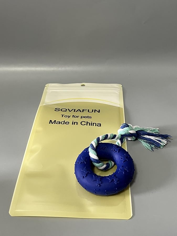 Tough Rubber Dog Chew Toy For Aggressive Chewers With Rope Teeth Cleaning Stick Blue - Image 3