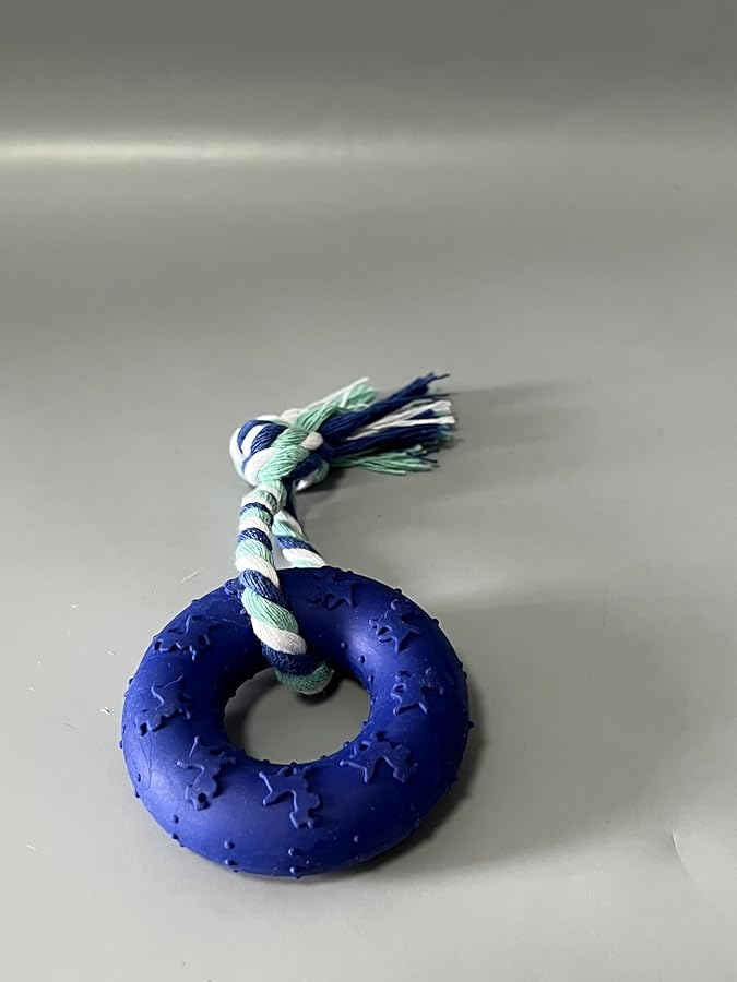 Tough Rubber Dog Chew Toy For Aggressive Chewers With Rope Teeth Cleaning Stick Blue - Image 5