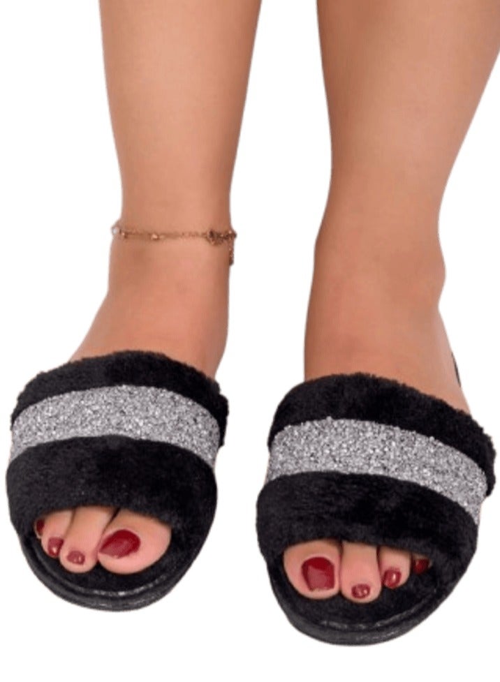 black fur slipper with crystals 38/39