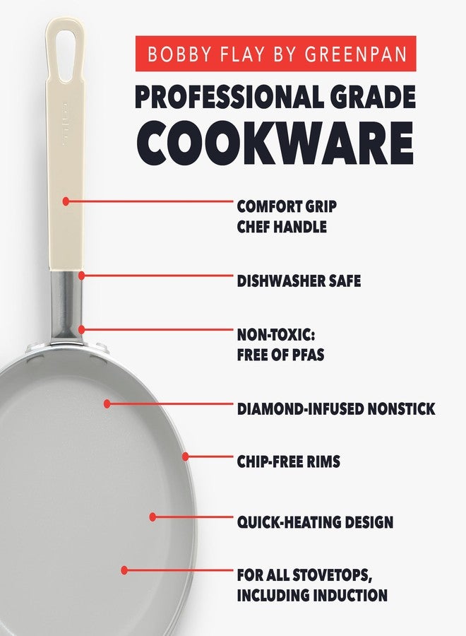 GreenPan x Bobby Flay 12" Nonstick Frying Pan Skillet, PFAS-Free Diamond Ceramic, Induction Suitable, Stay-Cool Silicone Handle, Easy Clean Dishwasher & Oven Safe, Egg & Omelet Pan, Cream - Image 2
