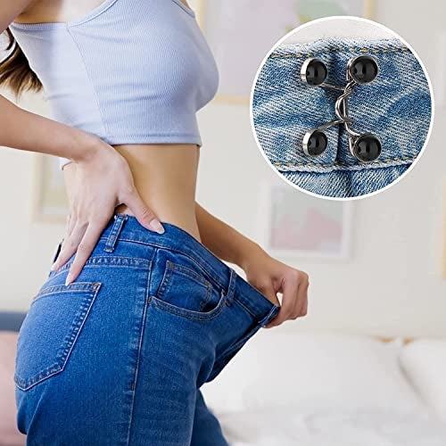 HEAVY DRIVER® 4pcs Pant Waist Tightener, Adjustable Waist Buckle Set, Extra Button for Jeans to Make Tighter, Instant Jeans Button Pins for Pants Jeans Skirts, No Sewing Required (Black Pearl) - Image 2