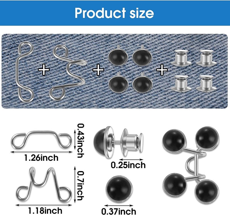 HEAVY DRIVER® 4pcs Pant Waist Tightener, Adjustable Waist Buckle Set, Extra Button for Jeans to Make Tighter, Instant Jeans Button Pins for Pants Jeans Skirts, No Sewing Required (Black Pearl) - Image 4