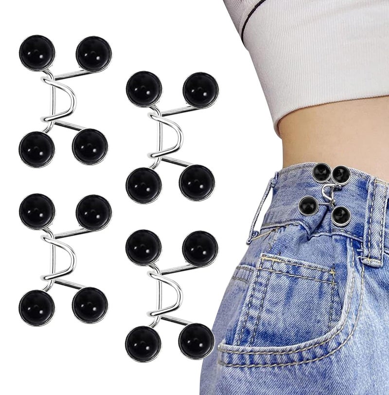 HEAVY DRIVER® 4pcs Pant Waist Tightener, Adjustable Waist Buckle Set, Extra Button for Jeans to Make Tighter, Instant Jeans Button Pins for Pants Jeans Skirts, No Sewing Required (Black Pearl) - Image 1